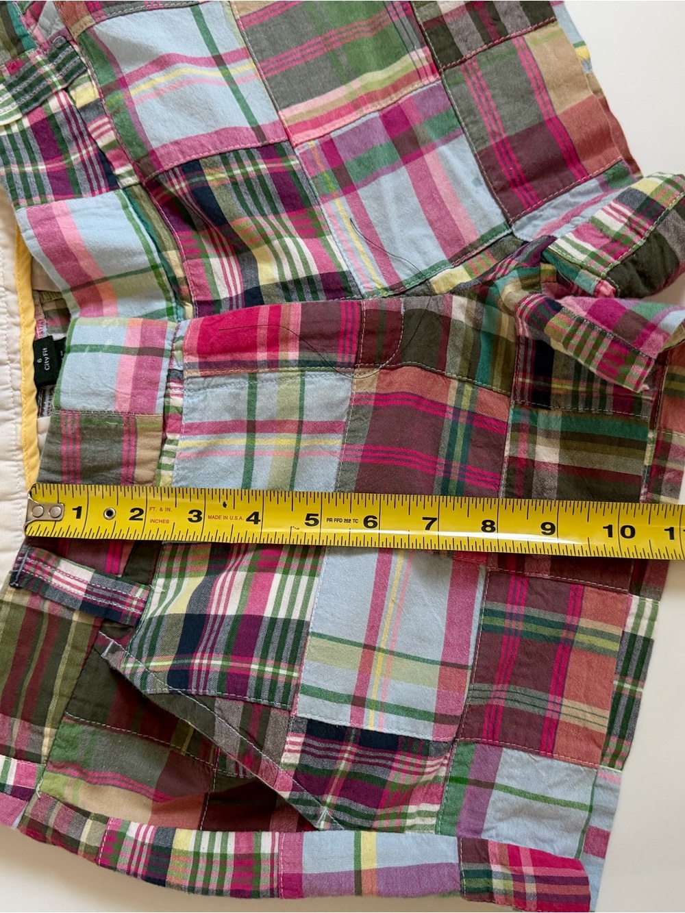 J. Crew Plaid Cotton Patchwork Shorts in Pink and Green - Picture 3 of 4